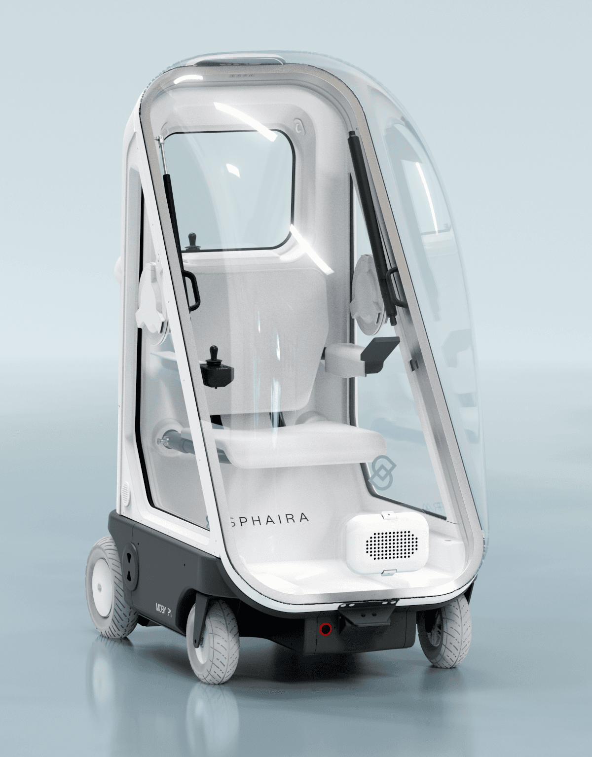 MOBY P1 mobile protective isolation pod, three-quarter view